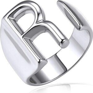 Letter R Initial Silver Rings Adjustable Gold Statement Ring
